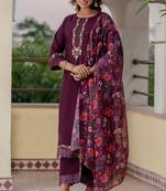 Purple viscose roman silk designer festive wear readymade suit
