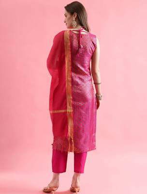rani-pink fancy silk blend kurta set 3