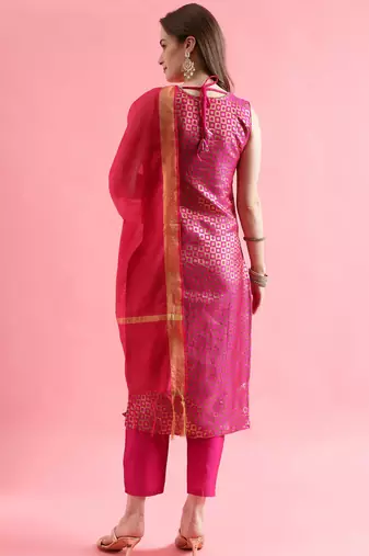 rani-pink fancy silk blend kurta set