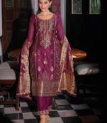 purple fancy banarasi silk kurta set