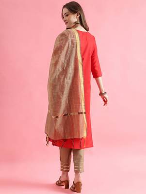 red fancy cotton kurta set 4