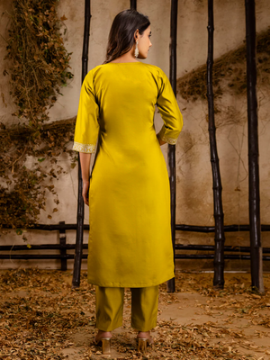 light-yellow fancy viscose rayon kurta set 4