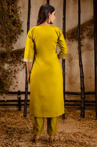 light-yellow fancy viscose rayon kurta set