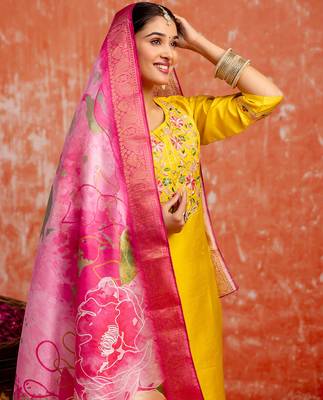 yellow fancy silk blend kurta set 3