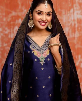 navy-blue fancy cotton silk kurta set 3