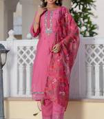 Pink viscose roman silk designer festive wear readymade suit