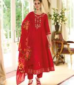 Red vichitra silk designer festive wear readymade suit