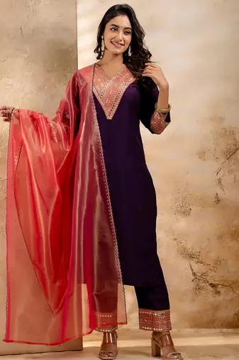 Purple viscose rayon designer festive wear readymade suit