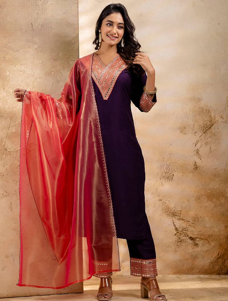Purple viscose rayon designer festive wear readymade suit