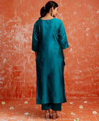 blue fancy cotton silk kurta set 4