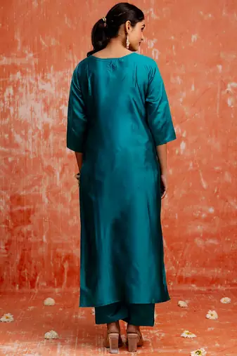 blue fancy cotton silk kurta set