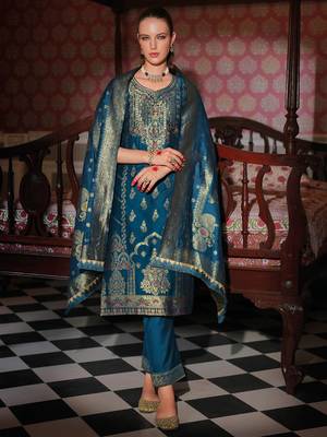 teal fancy banarasi silk kurta set 2