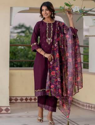 Purple viscose roman silk designer festive wear readymade suit 2