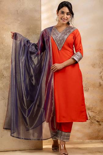 Peach viscose rayon designer festive wear readymade suit