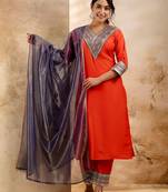 Peach viscose rayon designer festive wear readymade suit