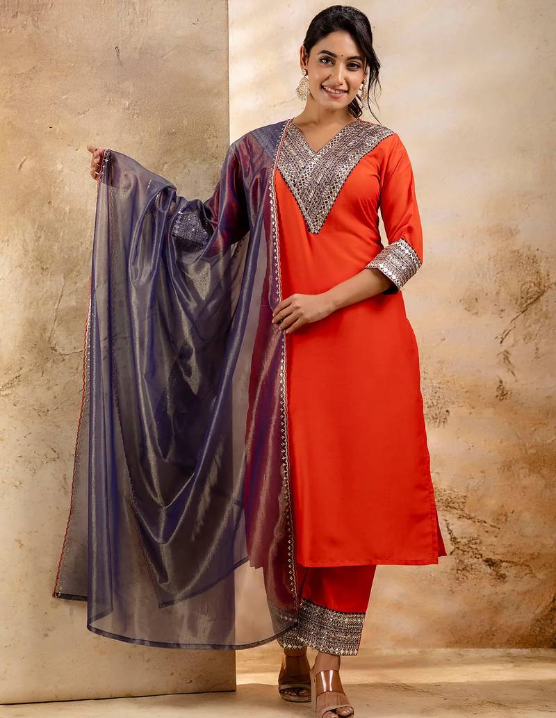 Peach viscose rayon designer festive wear readymade suit