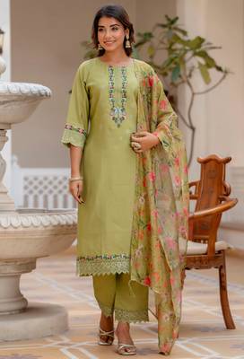 Mehndi green viscose roman silk designer festive wear readymade suit 1