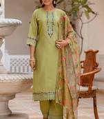Mehndi green viscose roman silk designer festive wear readymade suit
