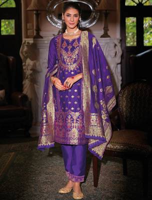 Maroon silk blend designer festive wear readymade suit 2