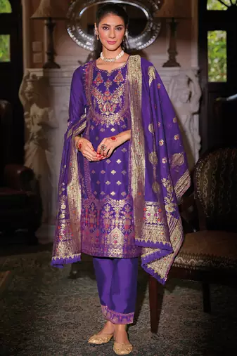 Maroon silk blend designer festive wear readymade suit