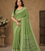 green hand with katdana and real mirror georgette saree