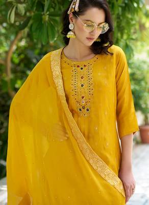 yellow fancy viscose rayon kurta set 4