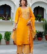Mustard silk blend designer festive wear readymade suit