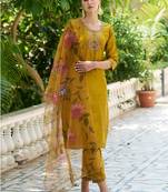mustard fancy cotton silk kurta set