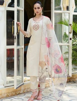 off-white fancy cotton silk kurta set 1