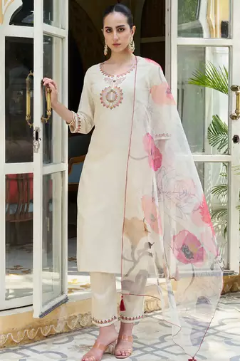 off-white fancy cotton silk kurta set