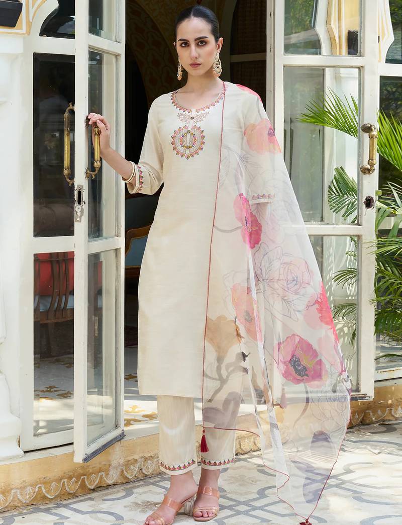 off-white fancy cotton silk kurta set