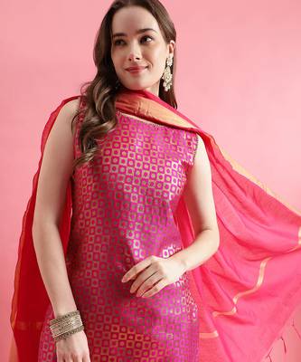 rani-pink fancy silk blend kurta set 4