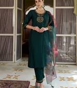 green fancy cotton silk kurta set