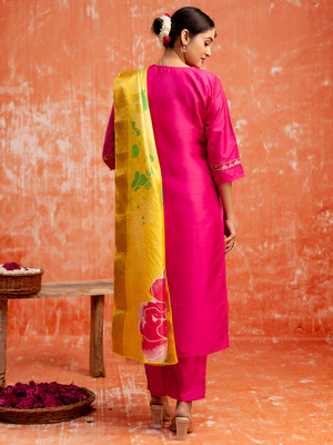 rani-pink fancy silk blend kurta set 4