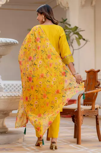 yellow fancy viscose kurta set