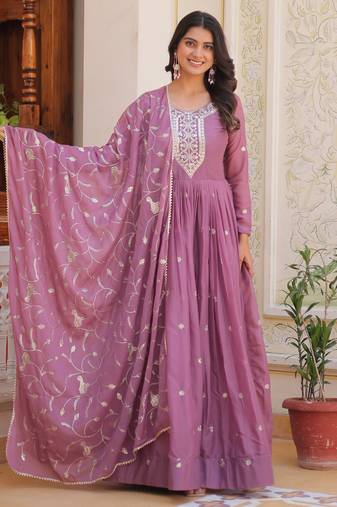 Lavender pure star georgette designer festive wear readymade suit