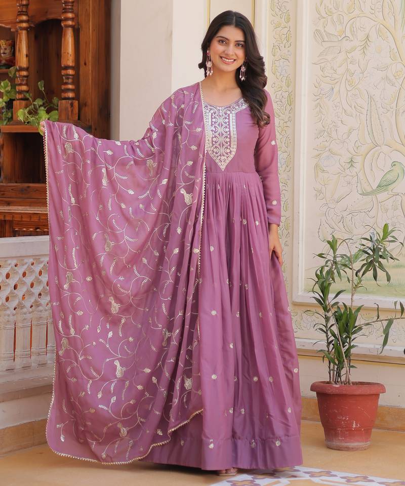 Lavender pure star georgette designer festive wear readymade suit