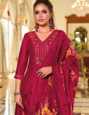 Rani pink vichitra silk designer festive wear readymade suit 2