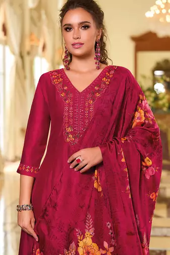 Rani pink vichitra silk designer festive wear readymade suit