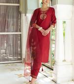 maroon fancy cotton silk kurta set