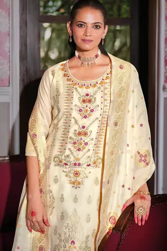 white fancy banarasi silk kurta set