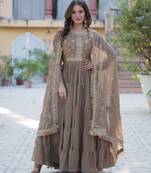 Beige star georgette designer festive wear readymade suit