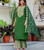 green fancy silk blend kurta set