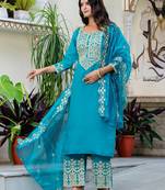 blue fancy silk blend kurta set