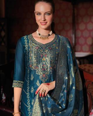 teal fancy banarasi silk kurta set 3