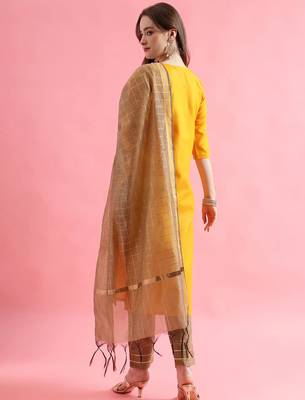 yellow fancy cotton kurta set 4