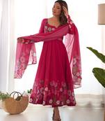 rani-pink fancy pure organza kurta set