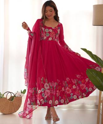 rani-pink fancy pure organza kurta set 2
