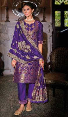 Maroon silk blend designer festive wear readymade suit 3