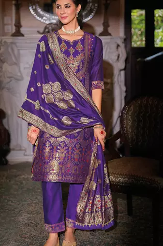 Maroon silk blend designer festive wear readymade suit